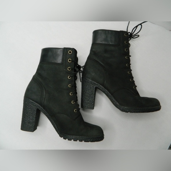 Timberland Earthkeepers Leather Black 3.5in heel bootie boots size 7W - Picture 2 of 13